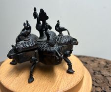 Antique Indian Brass bindi box with peacock finial