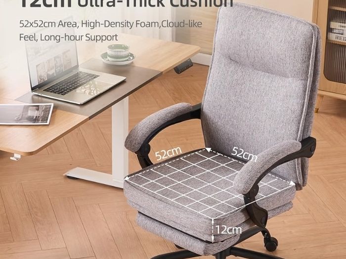 Office Chairs for Home, Ergonomic Office Chair with Footrest, 90-135 Recline, 150kg Heavy Duty Fabric Computer Desk Chair with Linkage Armrests, Adjustable Height for Napping and Gaming