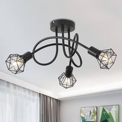 3 Way Ceiling Light Chandelier Semi-Flush Mount E14 Base Black Metal Caged 3 Lights Ceiling Light Fixture for Bedroom Living Dining Room Hallway (FREE SHIPPING)