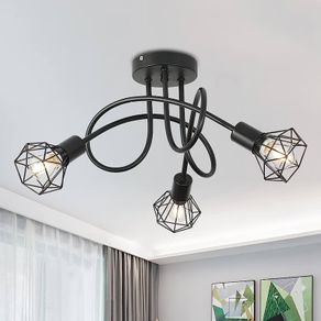 3 Way Ceiling Light Chandelier Semi-Flush Mount E14 Base Black Metal Caged 3 Lights Ceiling Light Fixture for Bedroom Living Dining Room Hallway (FREE SHIPPING)