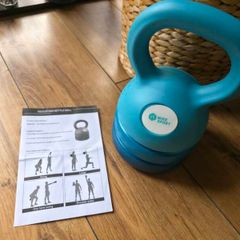 Adjustable Kettlebell 5-12lbs, Blue, Cast Iron, Great for Women/Men Training Fitness, Full-Body Workout and Strength Training