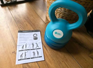 Adjustable Kettlebell 5-12lbs, Blue, Cast Iron, Great for Women/Men Training Fitness, Full-Body Workout and Strength Training