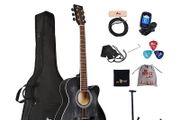 Black Acoustic Guitar for Beginners, Acoutic Steel-string Guitar Adults, Kids Guitar Folk Starter Kit for School with Unique Color Design (FREE SHIPPING)