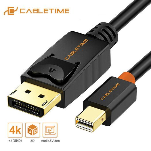 Cabletime 2M Mini DisplayPort to DisplayPort v1.2 Male (4K@60Hz) (Video-Audio) (Gold-Plated) Cable (Brand New/Warranty)