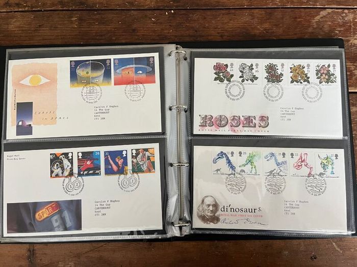 Collection of  74 UK First Day Cover stamps 1987 to 1992 in album plus 5 extra pages and book
