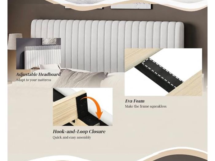 Single Bed Frame, 90 x 190 cm, Upholstered Bed with Velvet Headboard, Adjustable Height, Wooden Slat Support, No Box Spring Needed, White