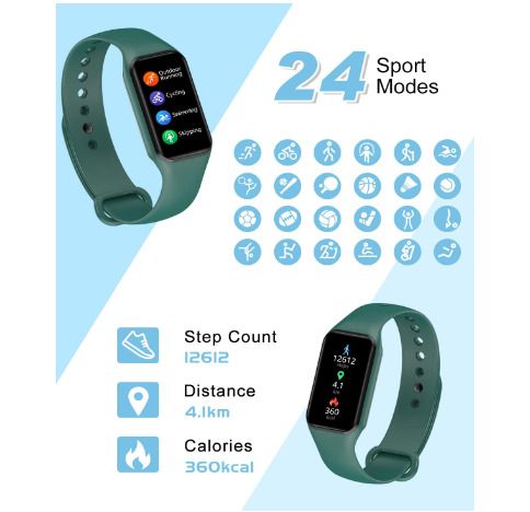 IOWODO Smart Watch, Fitness Watch with Heart Rate/Messages Alert/Blood Oxygen/Sleep Monitor, 5ATM Waterproof Step Counter