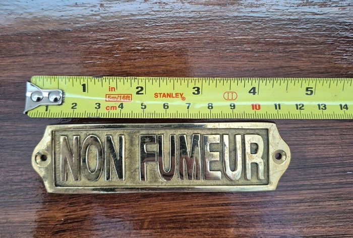 Vintage Brass French Boat Sign - "Non Fumeur