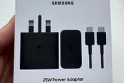 Original Fast Charger Samsung 25W USB C UK Mains Charger with USB C to C Cable Black/ New