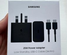 Original Fast Charger Samsung 25W USB C UK Mains Charger with USB C to C Cable Black/ New