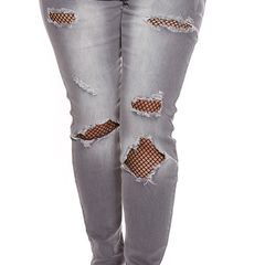 CURVY Girls_Size_Sexy_jeans_used_look_with_mesh__Color_GREY_Size_: 38 40 42 44 46 48