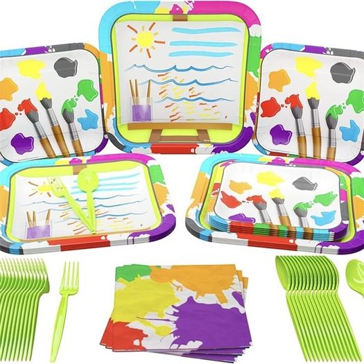 Kids/Boys Party Paper Plates, Napkins and Plastic Cutlery 16 person set