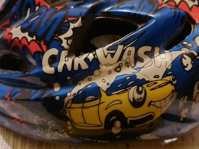 2 Childrens Safety Cycle Helmets, Car Wash & Batman, in very good condition
