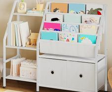Kids Bookshelf and Toy Storage, Children's Bookcase with 3-Tier Storage Shelf and 2 Drawers, Toddler Bookshelf for Kids Room, Nursery, Classroom, White