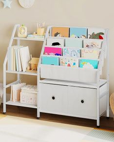 Kids Bookshelf and Toy Storage, Children's Bookcase with 3-Tier Storage Shelf and 2 Drawers, Toddler Bookshelf for Kids Room, Nursery, Classroom, White