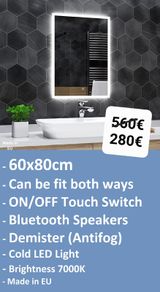 LED Bathroom Mirror Bluetooth Speakers Demister Antifog Premium Product European Manufacturer