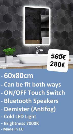 LED Bathroom Mirror Bluetooth Speakers Demister Antifog Premium Product European Manufacturer