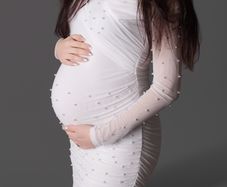Maternity White Pearl Mesh Dress