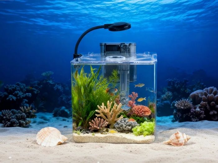 13L Starter Fish Tank Kit, 25  25  22CM Mini Plastic Aquarium with LED Light & USB Filter, DIY Aquascape for Small Betta Fish