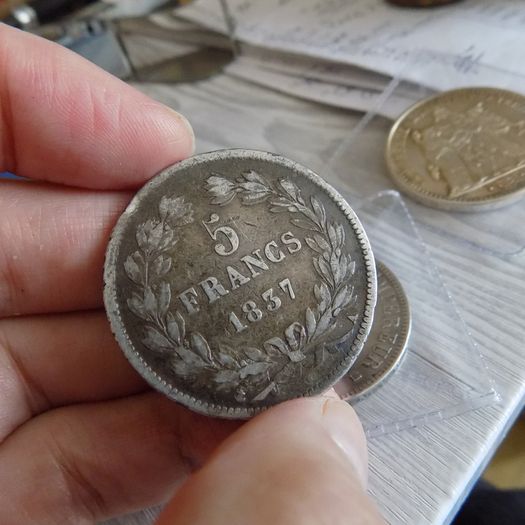 France 1837 A,5 francs.King Louis Philippe.90% silver.
