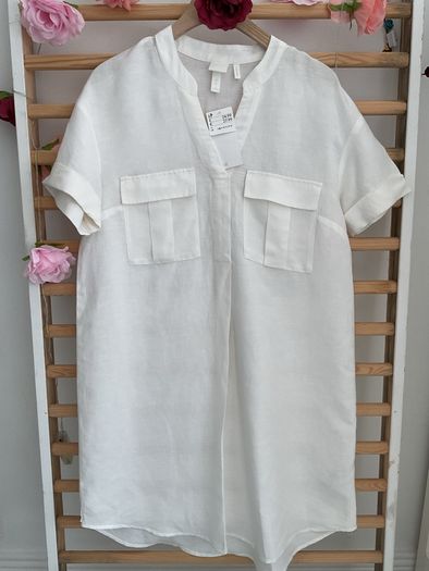 dress bnwt H&M white linen dress oversized uk 6 fit 8/10 shirt dress