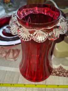 Beautiful Cranberry Glass Vase in Good Condition no chips or cracks Postage Available