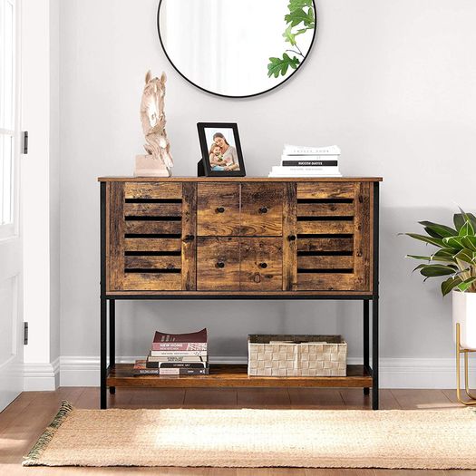_Sideboard, cabinet with 2 drawers and doors, 1 shelf, for dining room, living room, kitchen, 100 x 35 x 84.5 cm, industrial design, vintage brown-black