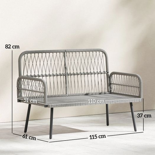 2-Seater Woven Resin Garden Sofa with Cushions and Pillows, Outdoor Sofa with Armrests, Dark Gray