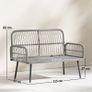 2-Seater Woven Resin Garden Sofa with Cushions and Pillows, Outdoor Sofa with Armrests, Dark Gray Image 2