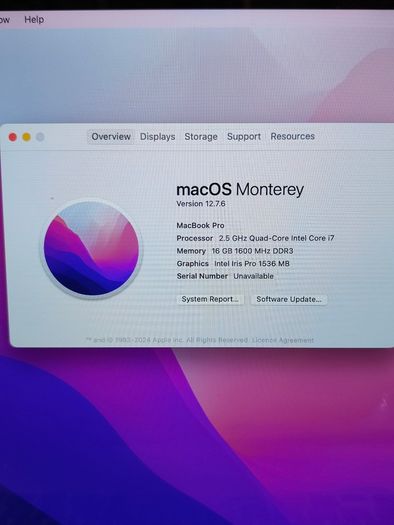 Apple MacBook Pro A1398 Retina 15.4" Mid 2015 256GB SSD 16GB Ram 2.50 GHz Core i7 macOS Monterey (Battery Cycle: 1276)