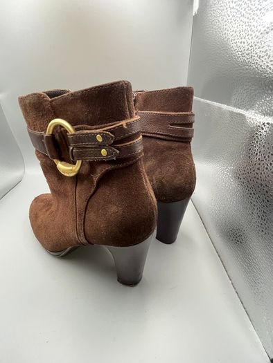 RALPH LAUREN Womens Boots UK 6 EU39 Myla High Heel Ankle Brown Suede Leather Zip