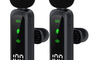 Wireless Lavalier Microphone, 2.4Ghz Clip-On Mic with Noise Reduction for iPhone Android Camera, 1 Transmitter &amp; 2 Receivers, 50m Range, 5Hrs Battery for Recording, Vlogging, Live Stream