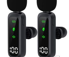 Wireless Lavalier Microphone, 2.4Ghz Clip-On Mic with Noise Reduction for iPhone Android Camera, 1 Transmitter & 2 Receivers, 50m Range, 5Hrs Battery for Recording, Vlogging, Live Stream