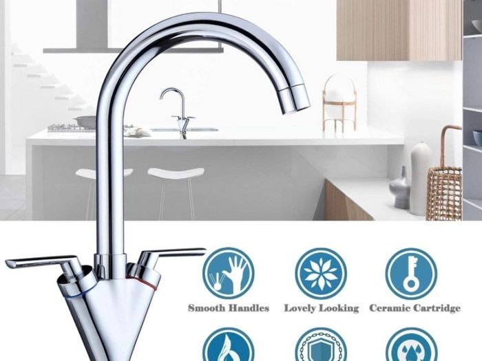 Kitchen Sink Mixer Taps Monobloc Swivel Spout Chrome Brass Dual Lever with Hoses (FREE POSTAGE)