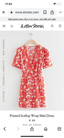 dress mini & Other Stories Printed Scallop Wrap Mini Dress Women's Red Floral size 10