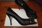 Black satin peep toe