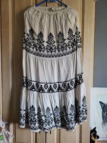 F&F Long folk summer maxi skirt off white black S NEW