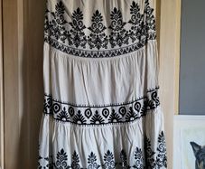F&F Long folk summer maxi skirt off white black S NEW
