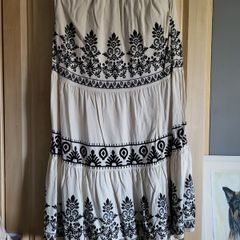 F&F Long folk summer maxi skirt off white black S NEW