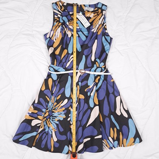 Closet London Abstract Blue Navy Belted A-Line Skater Dress 12UK/40EU