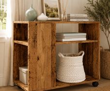 Space-Saving Mobile Side Table  Rolling Storage Cabinet for Living Room & Home Office