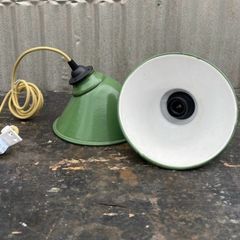 Antique enamel shades with new bulb holders and cable
