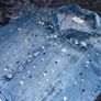 JEWELLY Size S(Oversized fit)Pearl Studded Denim Jacket Sleeveless Distressed Image 5