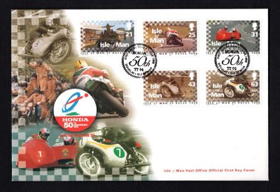 1998 Isle of Man T.T. Races and 50th Anniversary of Honda Commemorative Stamps First Day Cover (FDC)