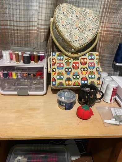 Complete sewing studio/at home business- machines, workstation fabrics and accessories