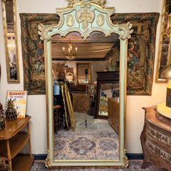 Grand French Style Parcel Gilt & Painted Mirror with Cherub & Plaques