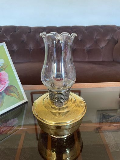 1930s40s Aladdin Model 12 Brass Table Mantle Oil Lamp with Fluted Glass Shade