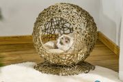 Wicker Cat Basket Rattan Cat Basket Bed Wicker Kitten Basket Pet Den. House Cozy Cave with Soft Cushion Dome 42x33x52cm