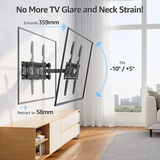 TV Wall Bracket for Most 26-70 Inch LED, LCD, OLED Flat & Curved TV, Full Motion TV Mount with Swivels Tilts Extends Double Arm Holds up to 45kg, Max VESA 400x400mm