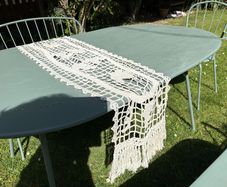 Vintage French Crochet Table Runner with fringe each end
